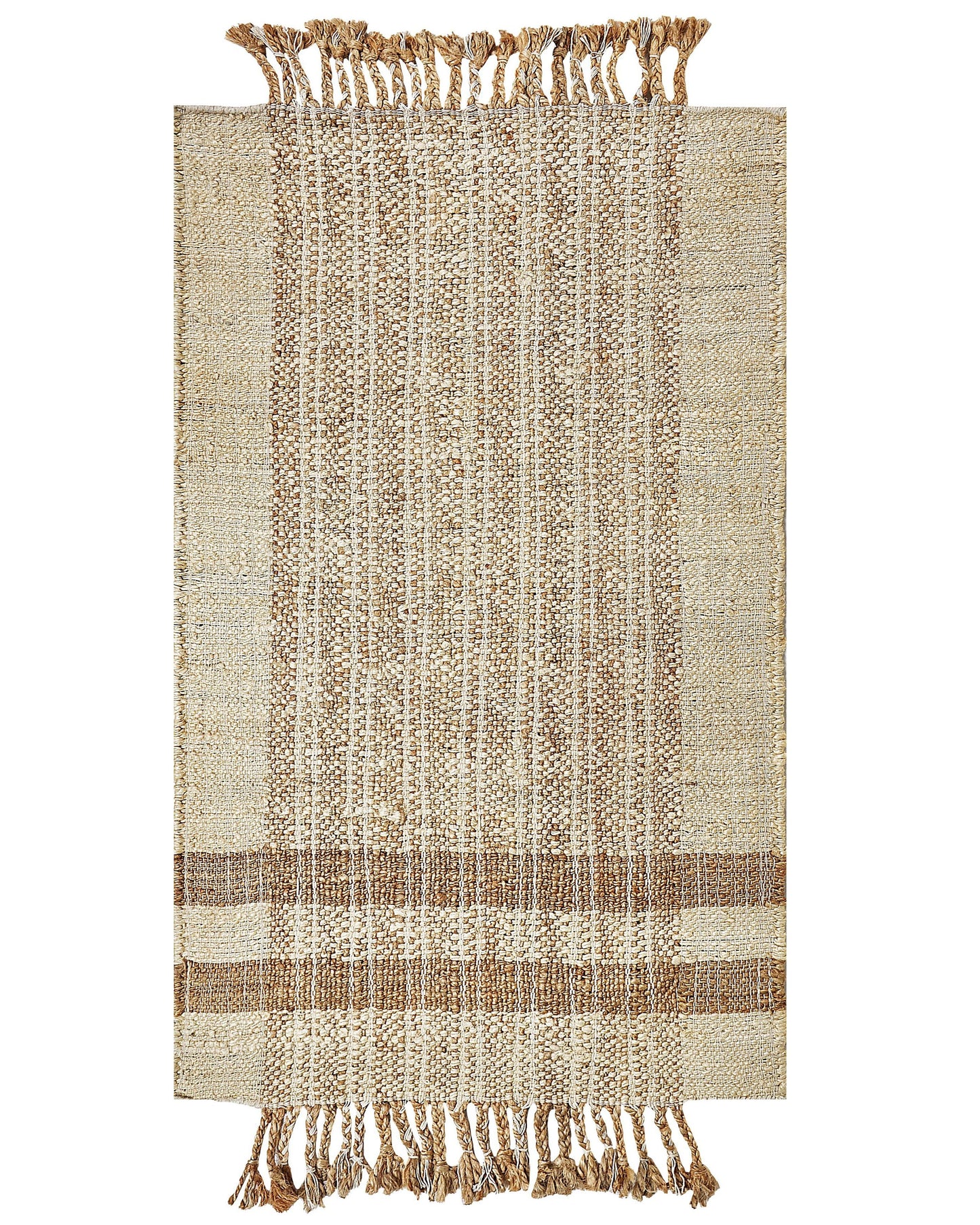 Jute Area Rug 80 x 150cm Beige Tassels Geometric Handwoven