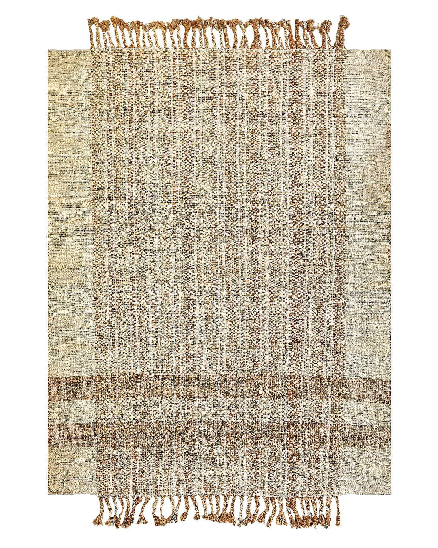 Boho Area Rug Beige Jute 140 x 200cm Handwoven Tassels