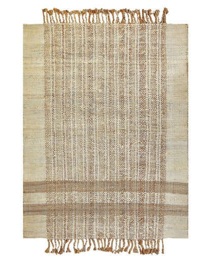 Boho Area Rug Beige Jute 140 x 200cm Handwoven Tassels