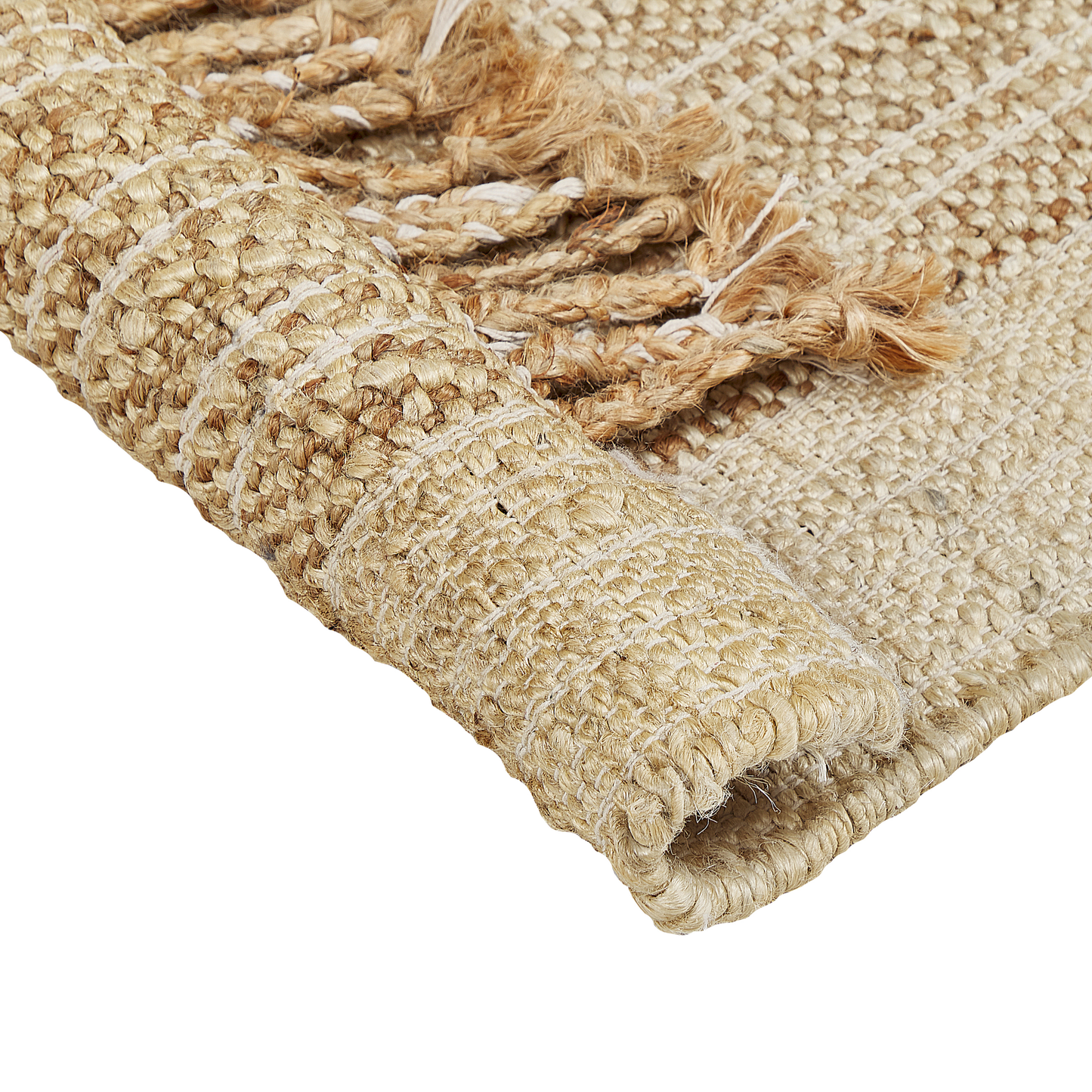 Boho Area Rug Beige Jute 140 x 200cm Handwoven Tassels