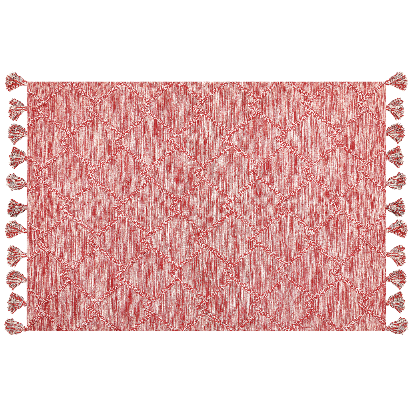 Cotton Area Rug 160 X 230cm Red and White Thick Weave With Decorative Tassels