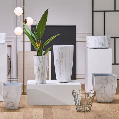 Square Plant Pots Set of 2 35 x 35 x 42.5 White Marble Effect
