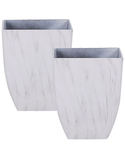 Square Plant Pots Set of 2 35 x 35 x 42.5 White Marble Effect