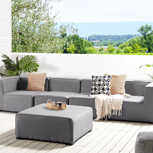 Garden Sofa Set 4 Seater with Ottoman Grey Fabric