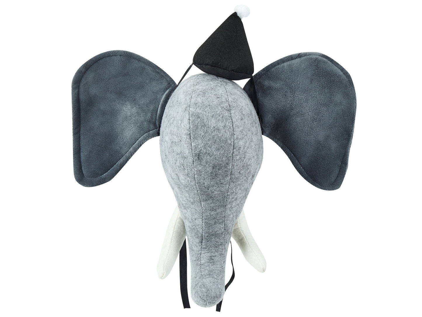 Plush Co Elephant Head Wall Decor Grey Cotton Plush With Soft Ears And Hat Built In Hook For Kids Room