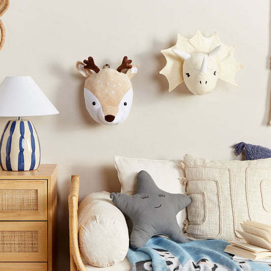 Cozy Nest Plush Dinosaur Head Wall Decor Beige Cotton Kids Room