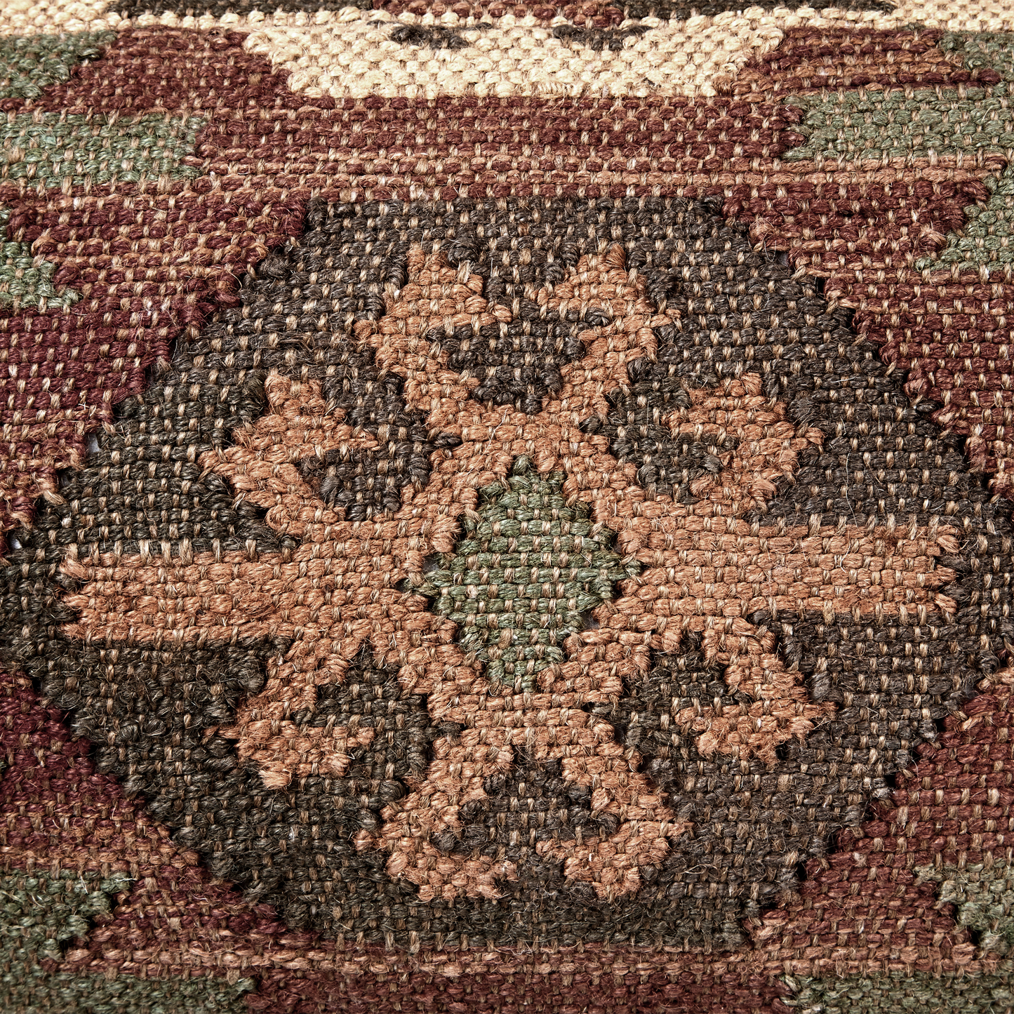 Pouffe Multicolour Jute Wool Geometric Footstool 50 x 50cm