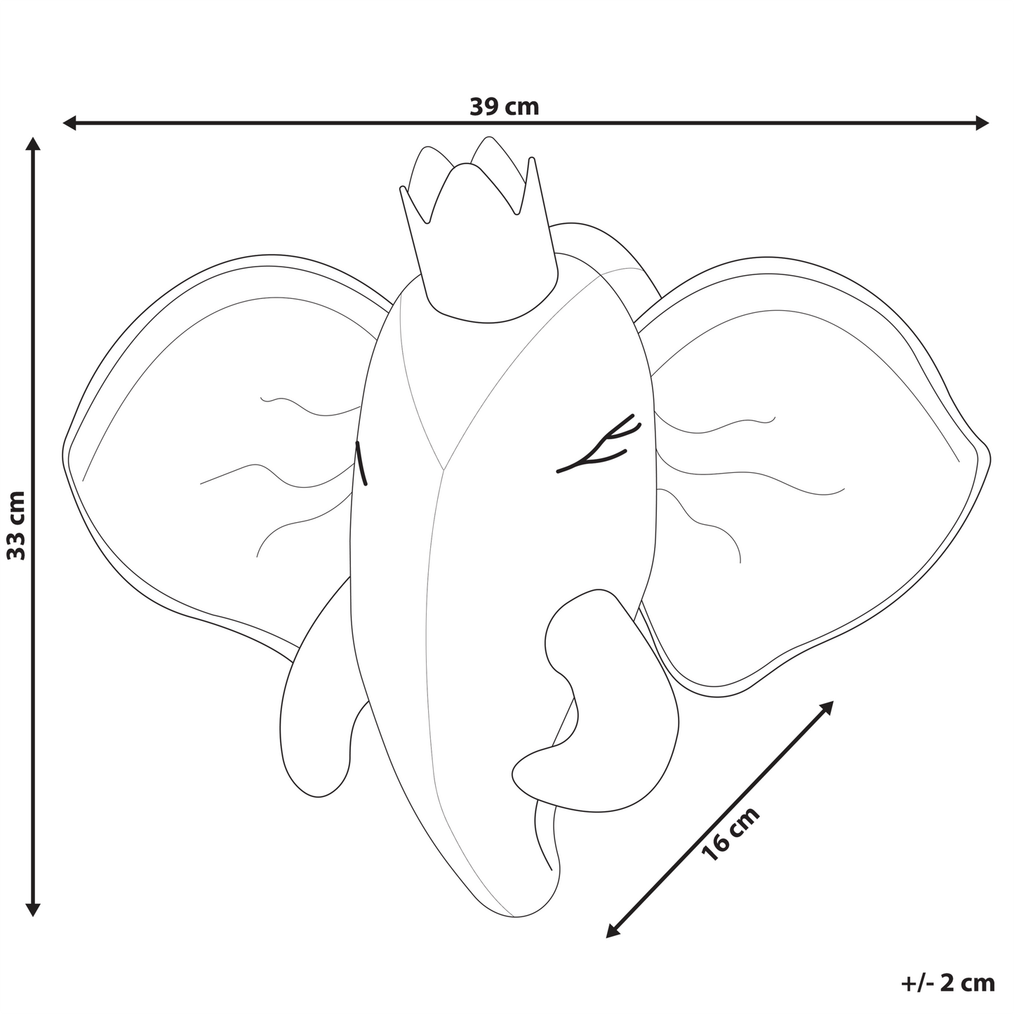 Plush Grey Elephant Head Wall Decor With Crown And Silver Sequin Fangs