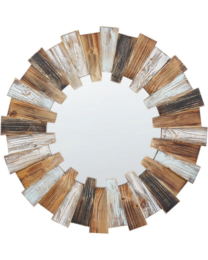 Aurora Home Round Wall Mirror 66cm Light Brown Wood Veneer Rustic