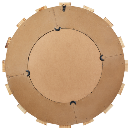 Aurora Home Round Wall Mirror 66cm Light Brown Wood Veneer Rustic
