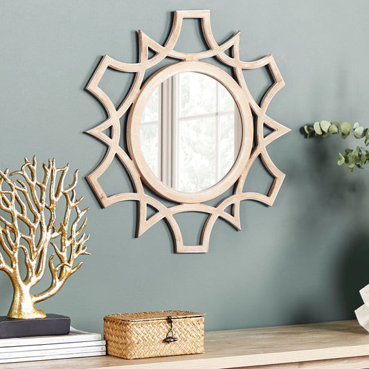 NordicNest Round Wall Mirror 60cm Openwork Distressed Light Fir Wood