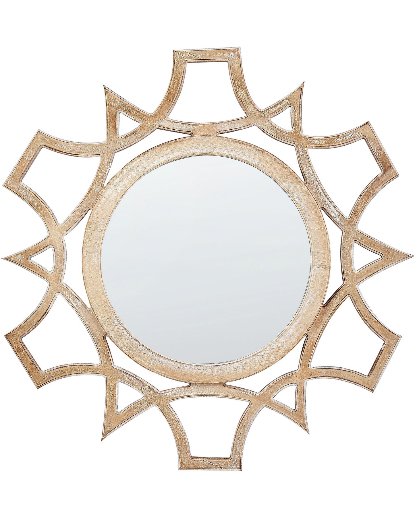 NordicNest Round Wall Mirror 60cm Openwork Distressed Light Fir Wood