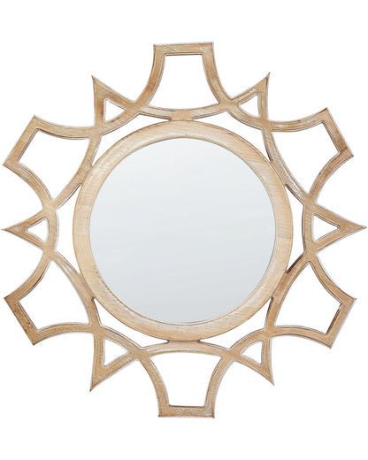 NordicNest Round Wall Mirror 60cm Openwork Distressed Light Fir Wood