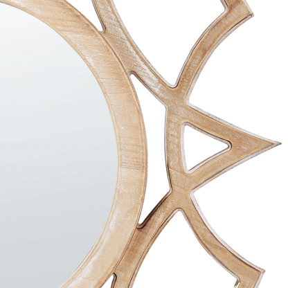 NordicNest Round Wall Mirror 60cm Openwork Distressed Light Fir Wood