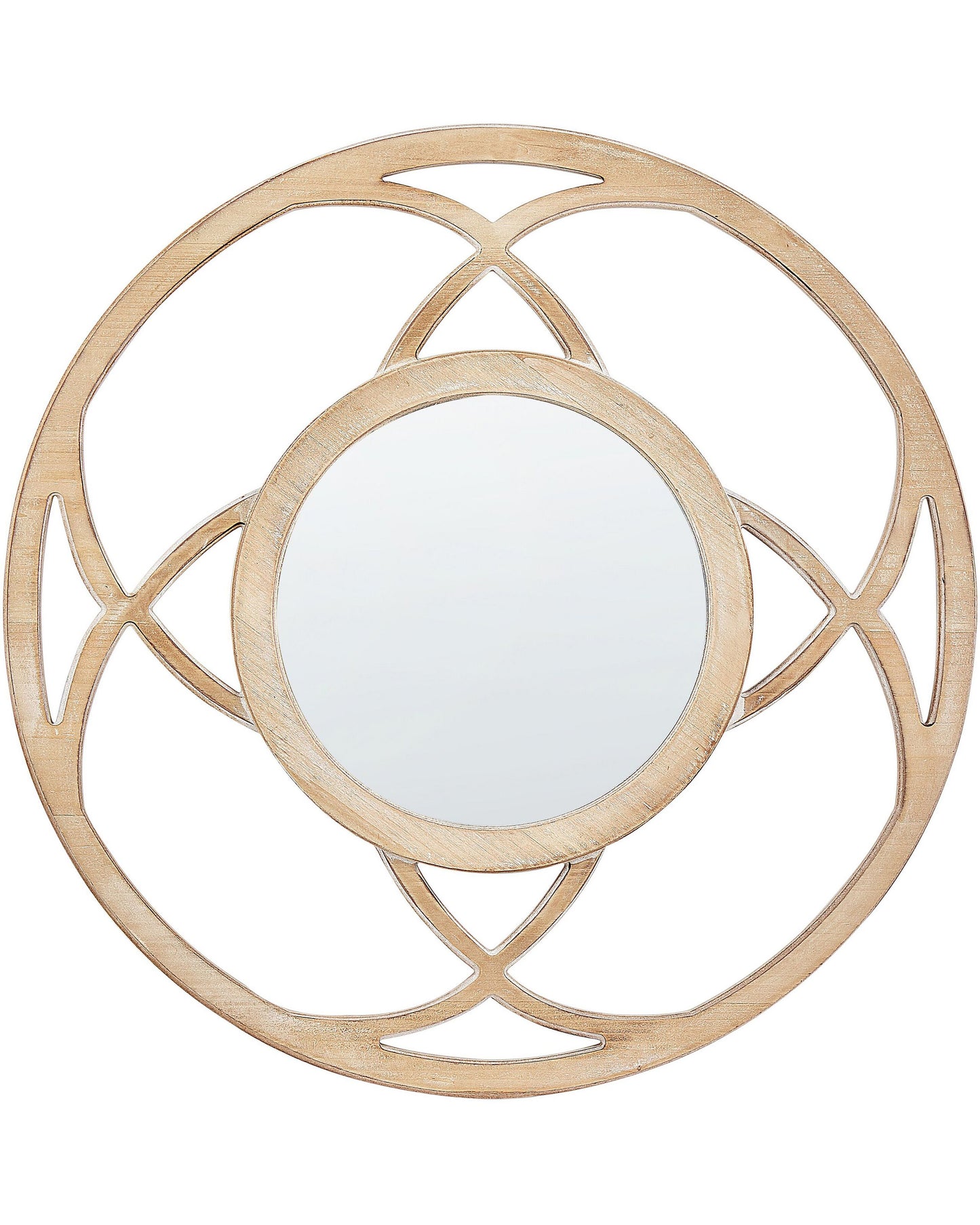 NordicAura Round Wall Mirror 60 cm Light Brown Wood Veneer Handmade