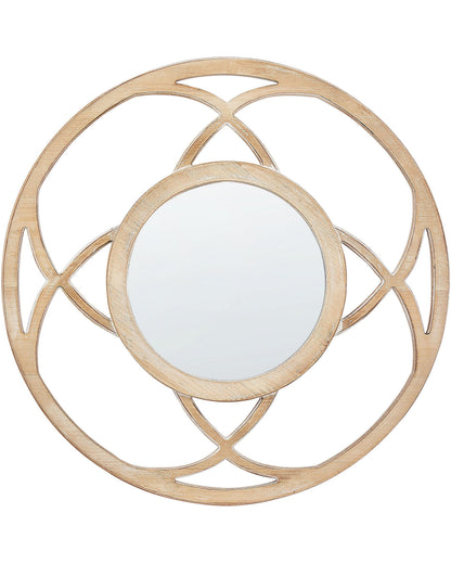 NordicAura Round Wall Mirror 60 cm Light Brown Wood Veneer Handmade