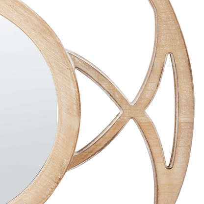 NordicAura Round Wall Mirror 60 cm Light Brown Wood Veneer Handmade