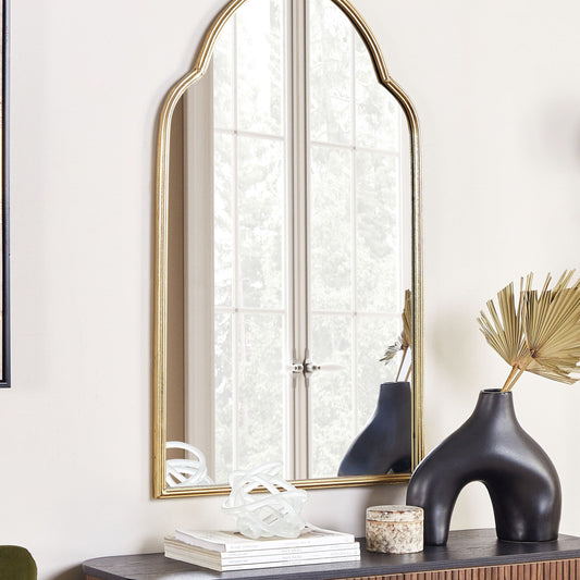 Wall Mirror Gold Metal Frame 58 x 104cm Handmade Decorative Accent Piece