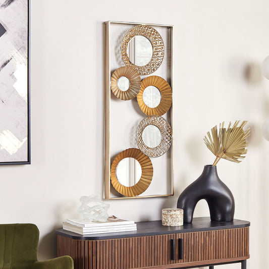 Home Five Mirror Wall Art Gold Metal Frame 39 x 90cm Handmade