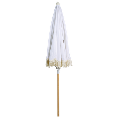 Parasol White Fabric Beech Wood 150cm Round Tilt