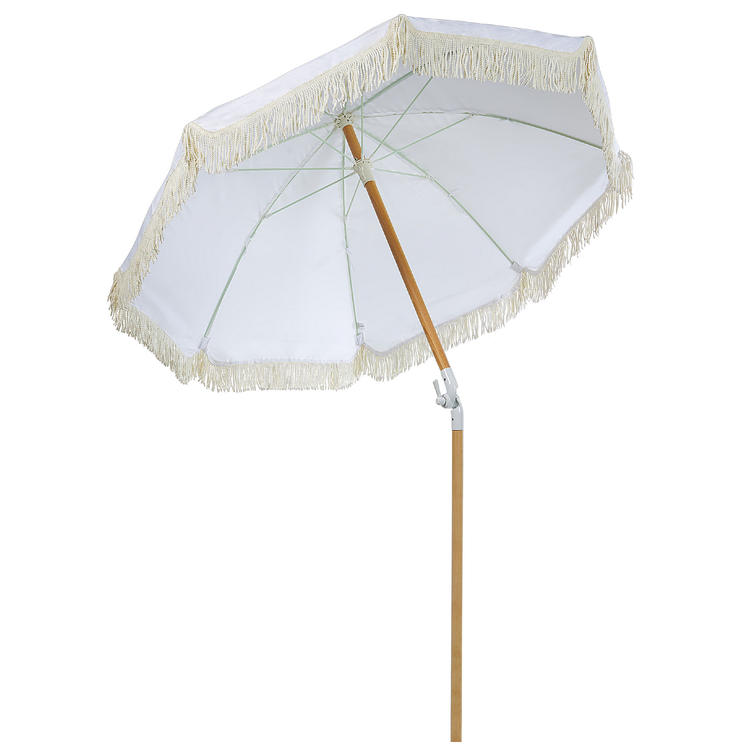 Parasol White Fabric Beech Wood 150cm Round Tilt