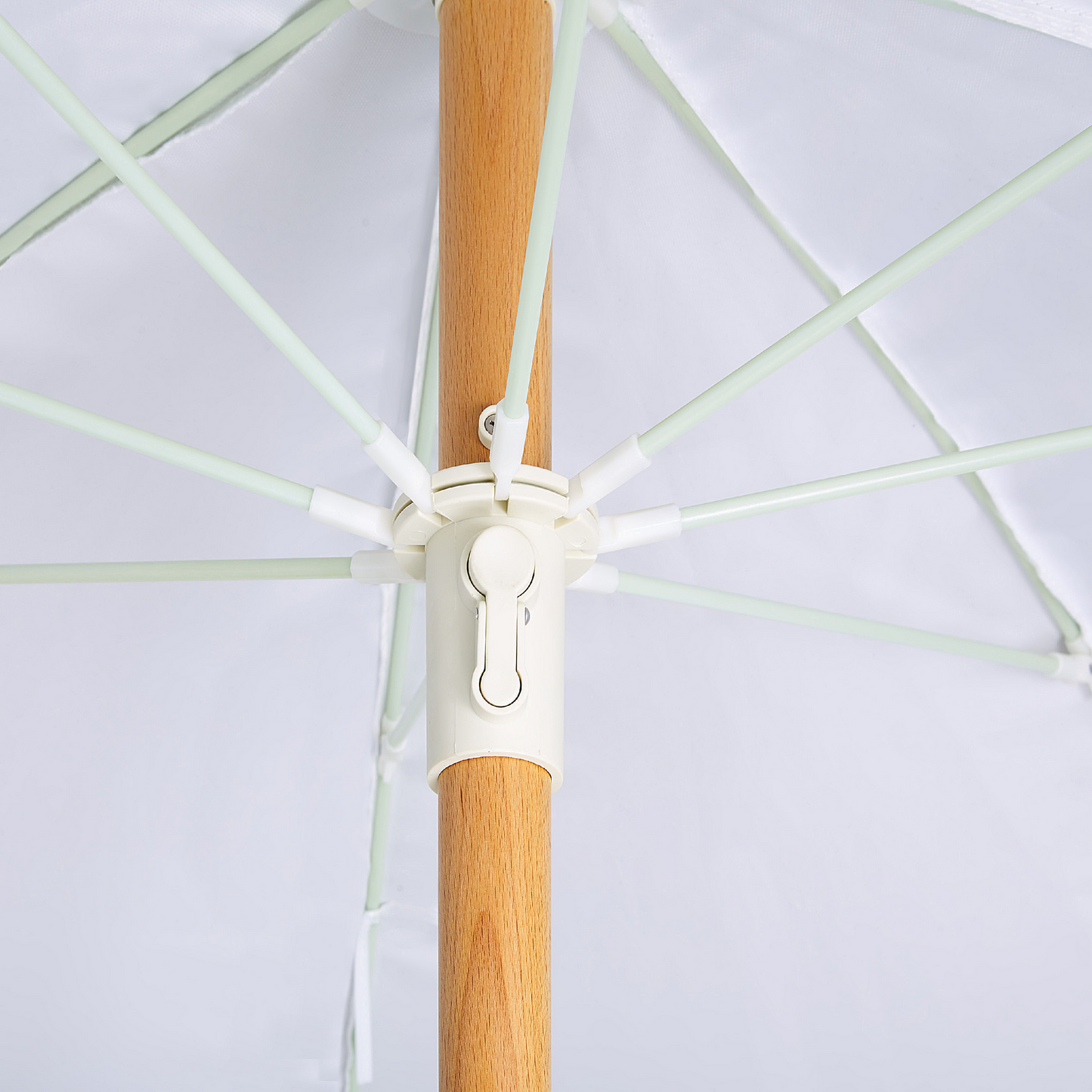Parasol White Fabric Beech Wood 150cm Round Tilt