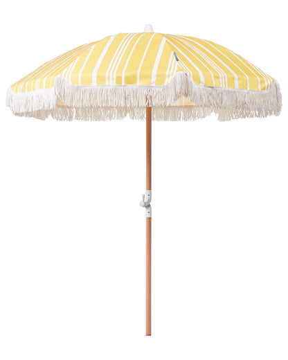 Garden Parasol Beech Wood 150cm Round Tilt Umbrella Yellow and White UV Resistant