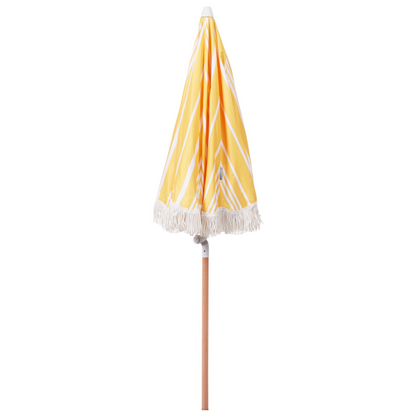 Garden Parasol Beech Wood 150cm Round Tilt Umbrella Yellow and White UV Resistant