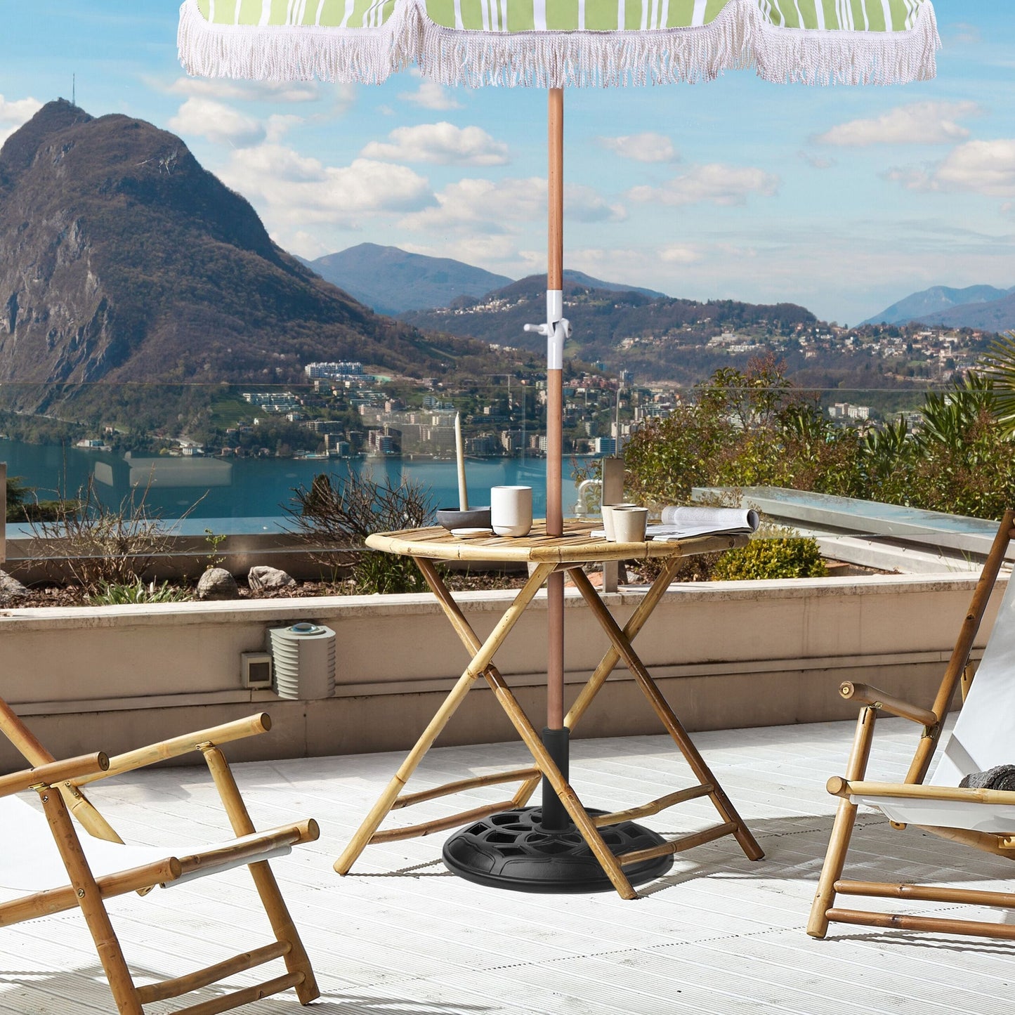 Beech Wood Garden Parasol Green White 150cm Tilting Round