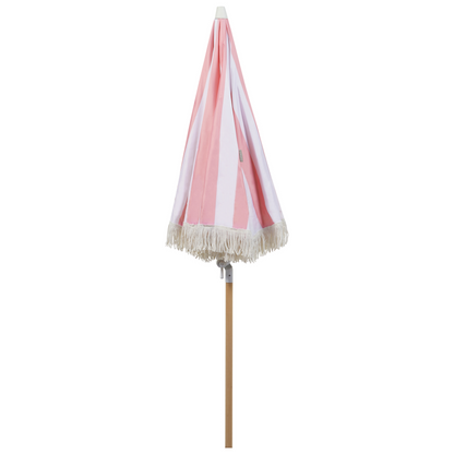 Garden Parasol Pink And White Beech Wood Pole 150cm Round Tilt UV Resistant