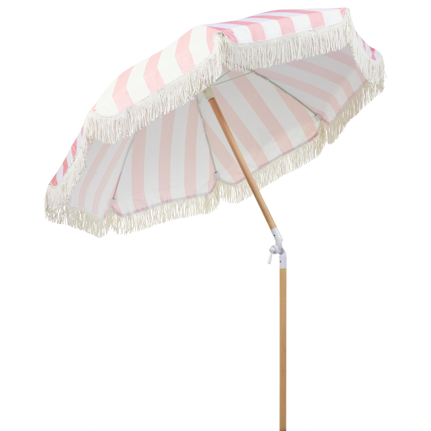Garden Parasol Pink And White Beech Wood Pole 150cm Round Tilt UV Resistant