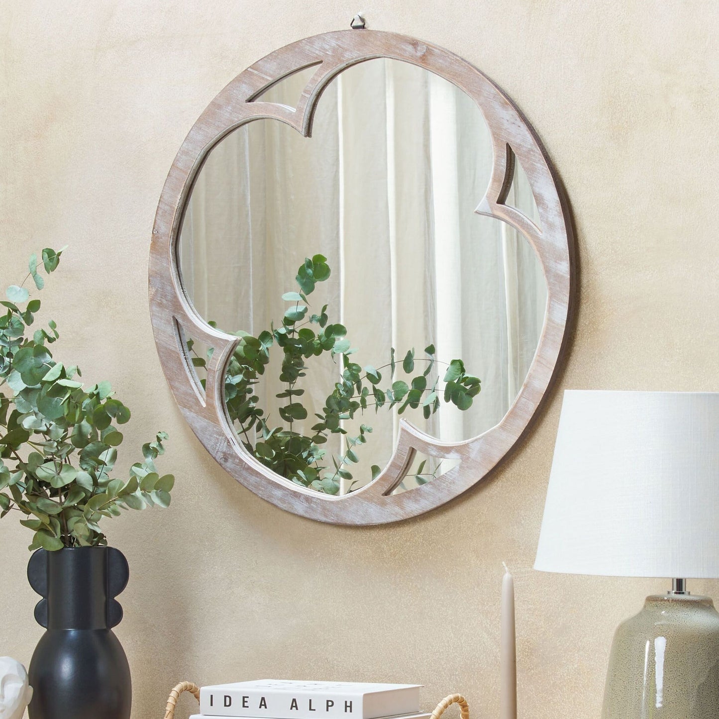 Whitewash Fir 60cm Round Wall Mirror