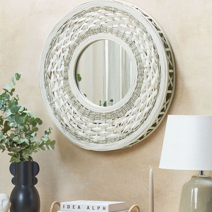 Wall Mirror 61cm Round Natural Light Wood Bamboo Frame