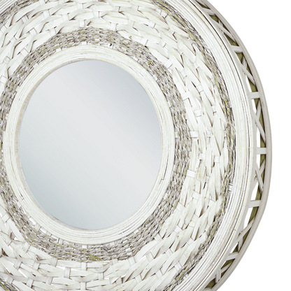 Wall Mirror 61cm Round Natural Light Wood Bamboo Frame