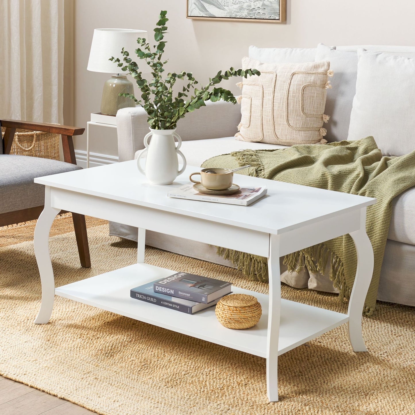 NovaHome White Coffee Table 101x55cm With Shelf Classic Design
