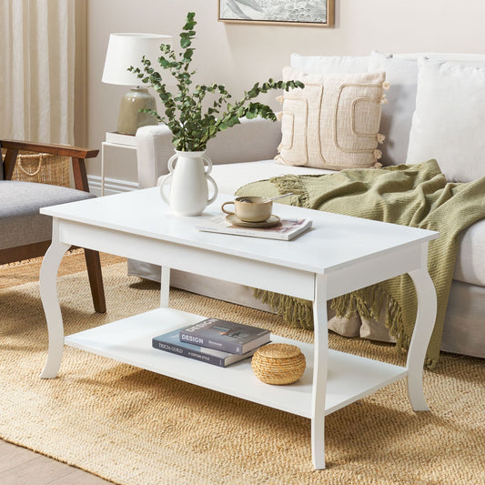 NovaHome White Coffee Table 101x55cm With Shelf Classic Design