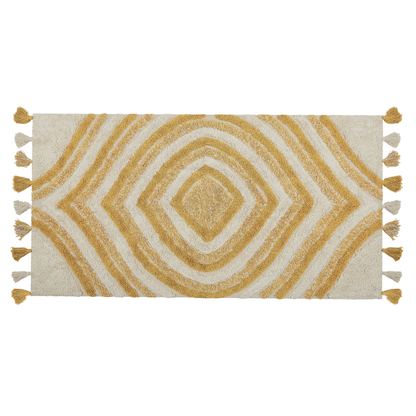 Hand Tufted Cotton Area Rug Beige And Yellow 80 X 150cm Tassel Edges Abstract Modern