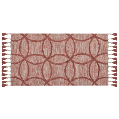 Area Rug Red Cotton 80 x 150cm Hand Tufted Geometric Boho