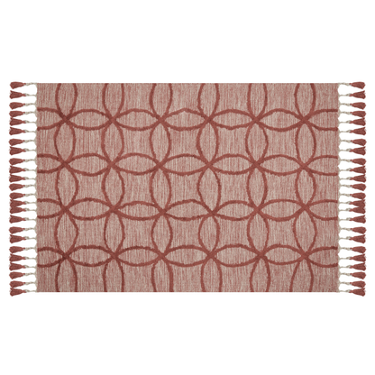 Red Cotton Area Rug 140 x 200cm Hand Tufted Geometric Boho