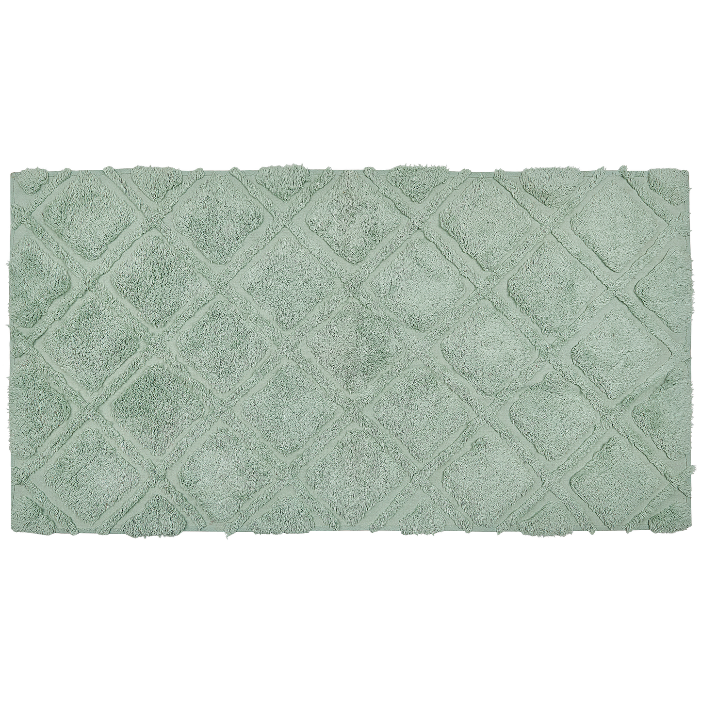 Green Cotton Area Rug 80 By 150cm Hand Tufted Geometric Shaggy Design Pattern