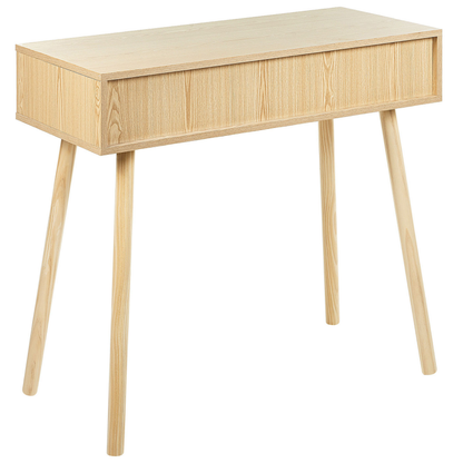 Console Table Two Drawers Light Brown Wood With Rattan Front