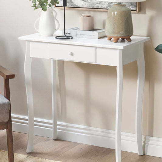 Provence Home Console Table White MDF With Drawer Wooden Legs 75x40