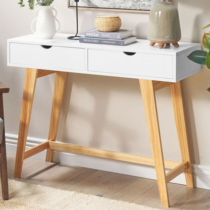 NordicLuxe Console Table White And Light Wood MDF Legs 101x36x78cm