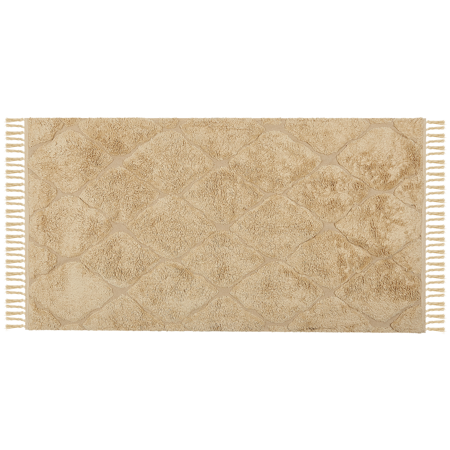 Moroccan Beige Cotton Hand Tufted Area Rug 80 x 150cm Tassels