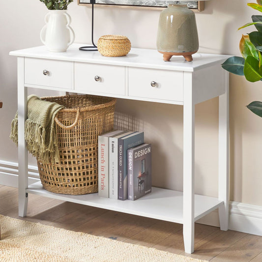 NovaHome White Console Table 3 Drawers 90x40x75 cm Scandinavian