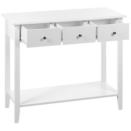 NovaHome White Console Table 3 Drawers 90x40x75 cm Scandinavian