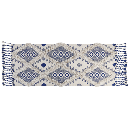 Runner Rug Light Beige and Blue 80 x 200cm Geometric Tassels