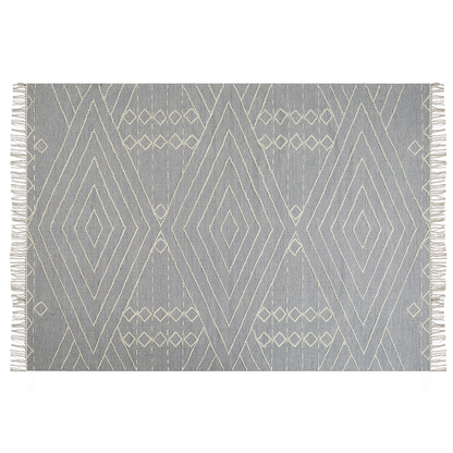 Handmade Oriental Geometric Runes Tribal Rug 140 x 200cm Off White Grey Cotton Wool Tassels Premium Quality
