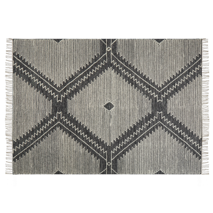 Off White Black Tribal Geometric Cotton Wool Area Rug 160 X 230cm With Tassels Oriental Style