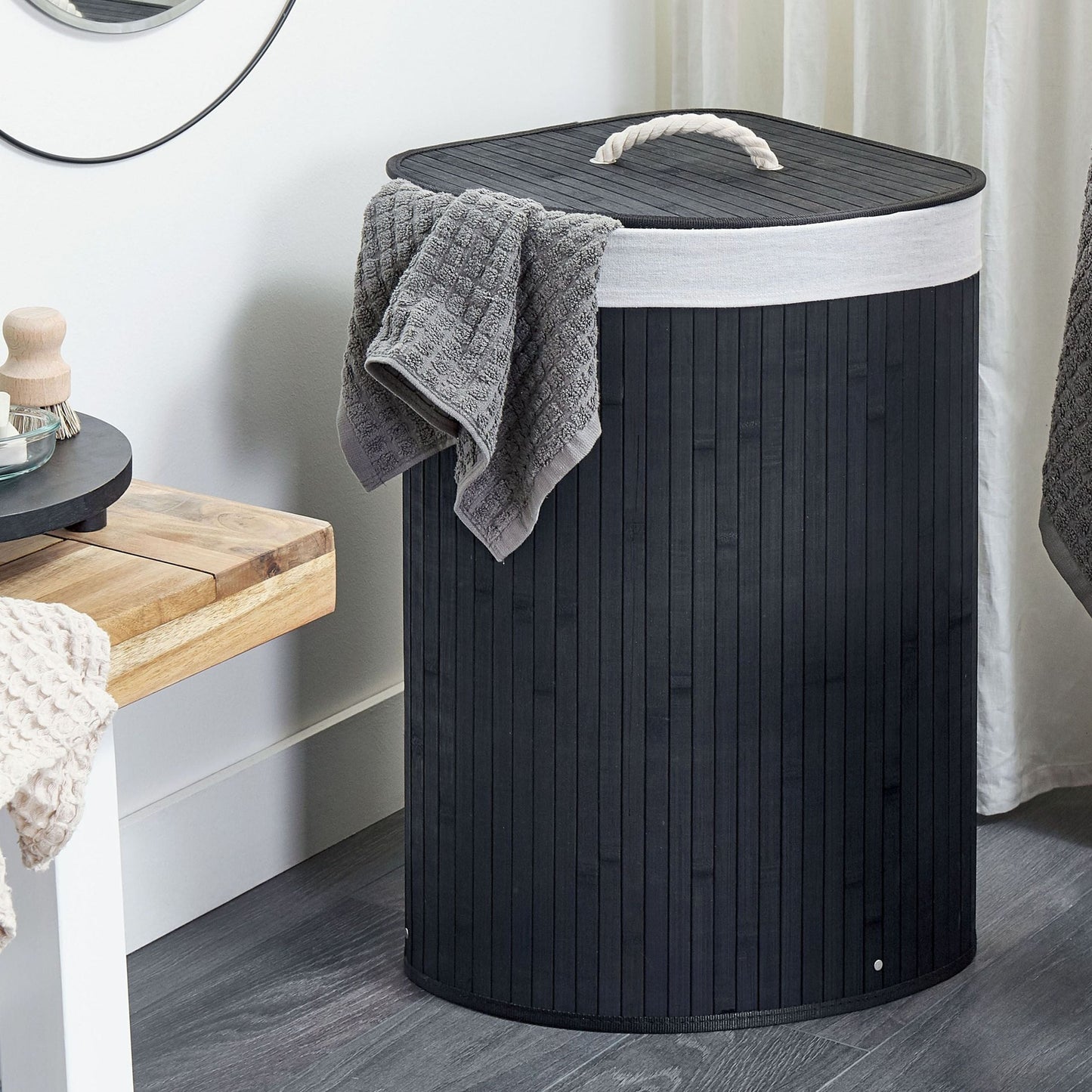 Black Bamboo Storage Basket With Lid